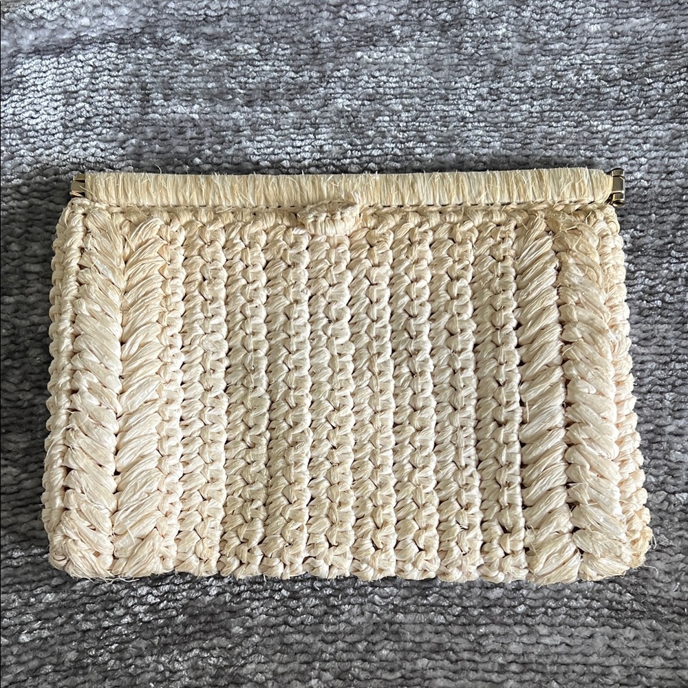 Neiman Marcus Cream Handwoven Straw Clutch vintage